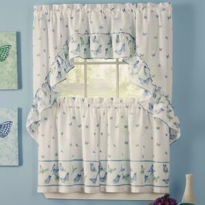 Saturday Knight Mariposa Butterfly Tier Swag Curtain Set 58x24 NEW Cottagecorei